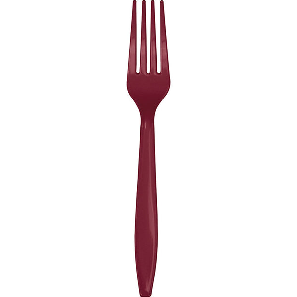 Party Decorations Burgundy Red Plastic Forks, 24 ct