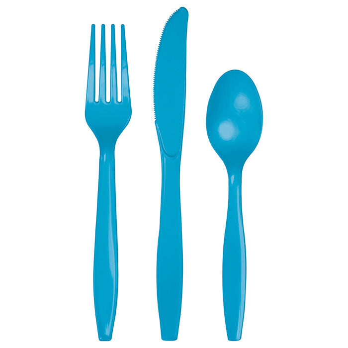 Party Decorations Turquoise Blue Assorted Plastic Cutlery, 24 ct