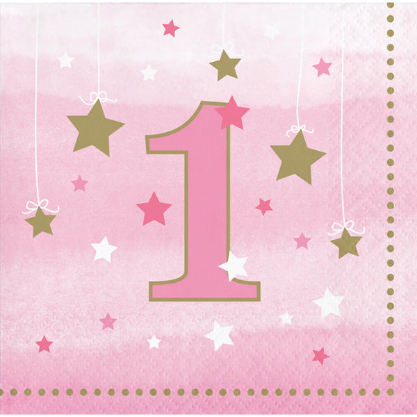 Party Decorations One Little Star Girl 1st Birthday Beverage Napkins, 16 ct