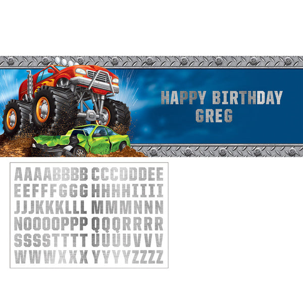 Party Decorations Monster Truck Rally Giant Party Banner With Stickers