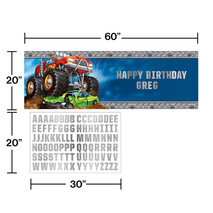 Party Decorations Monster Truck Rally Giant Party Banner With Stickers