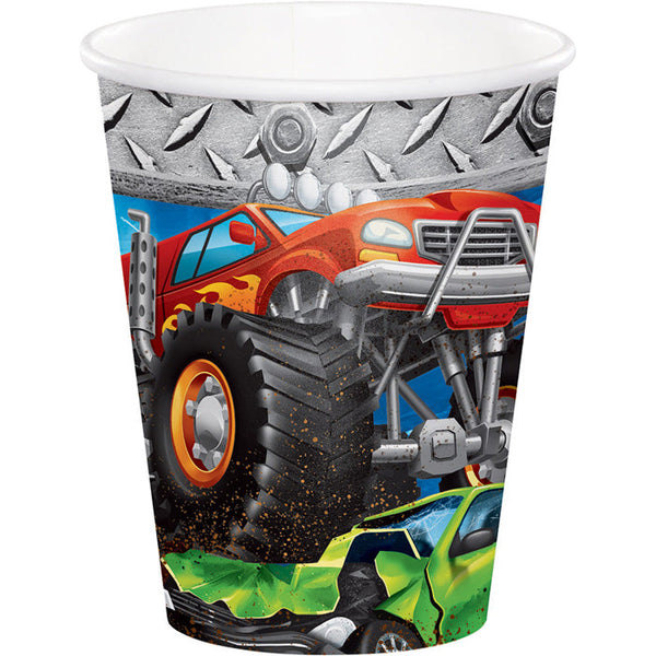 Party Decorations Monster Truck Rally Hot/Cold Paper Paper Cups 9 Oz., 8 ct