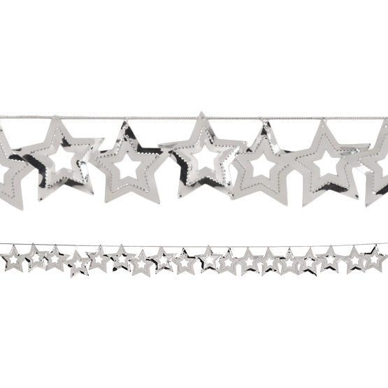 Party Decorations Silver Stars Foil Garland, 9 Ft.