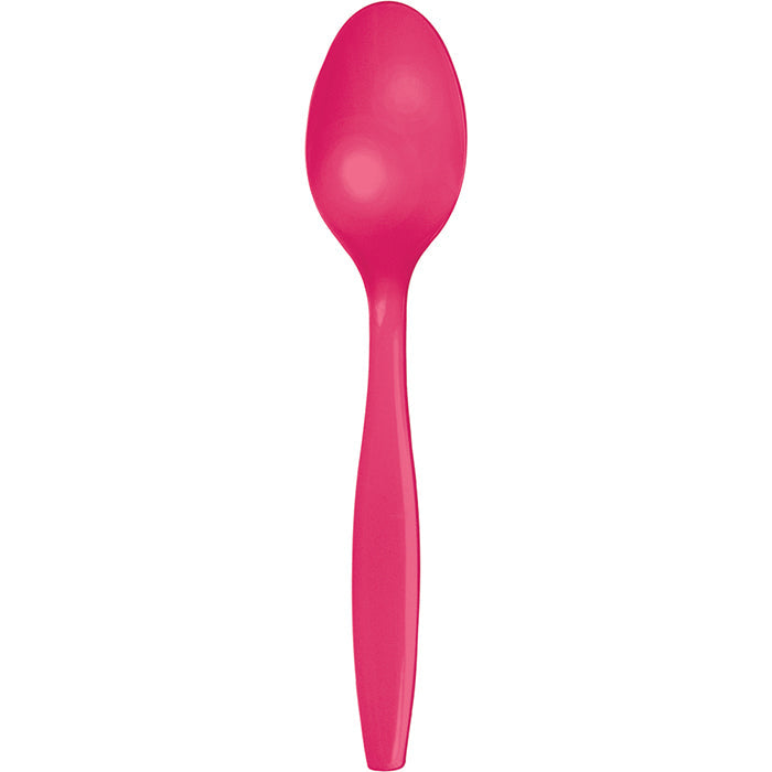 Party Decorations Hot Magenta Pink Plastic Spoons, 24 ct