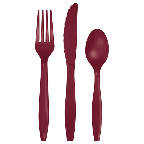 Party Decorations Burgundy Red Assorted Plastic Cutlery, 24 ct