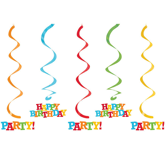 Party Decorations Dizzy Danglers Happy Birthday Stripes, 5 ct