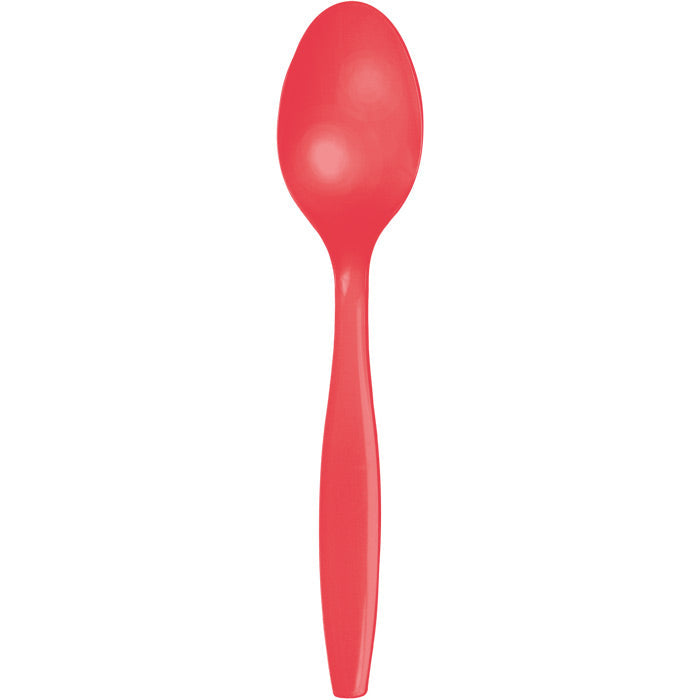 Party Decorations Coral Plastic Spoons, 24 ct