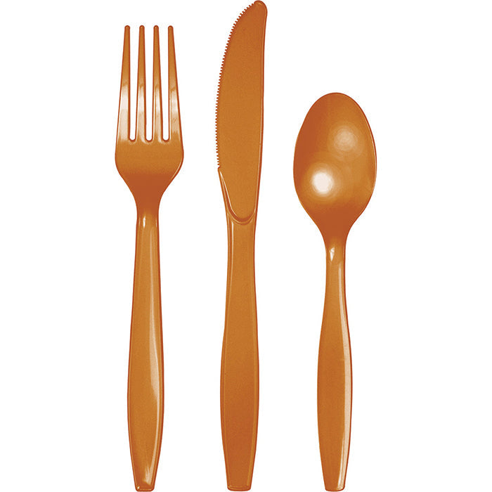 Party Decorations Pumpkin Spice Orange Assorted Plastic Cutlery, 24 ct