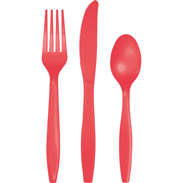 Party Decorations Coral Assorted Plastic Cutlery, 24 ct