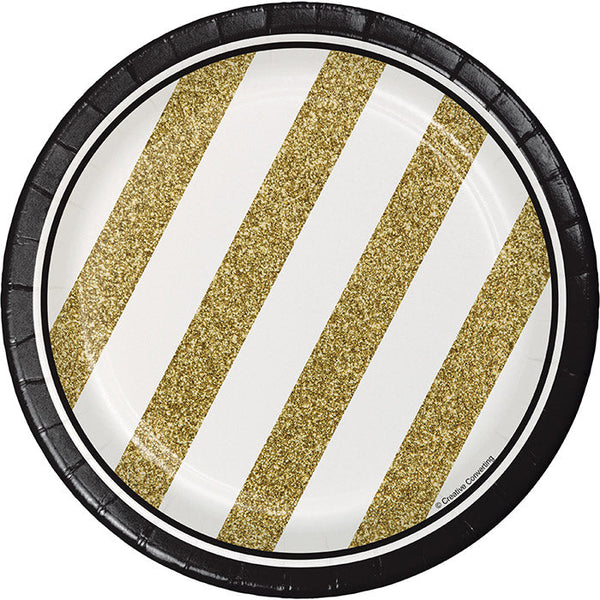 Party Decorations Black And Gold Paper Dessert Plates, 8 ct