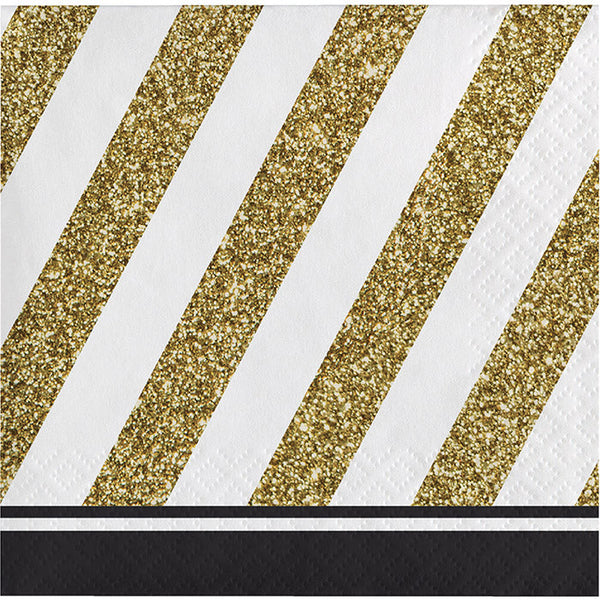 Party Decorations Black & Gold Beverage Napkin, 3 Ply, 16 ct