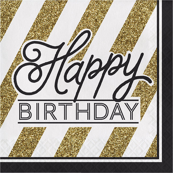 Party Decorations Black And Gold Birthday Napkins, 16 ct