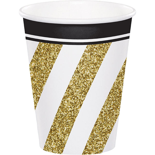 Party Decorations Black & Gold Hot/Cold Paper Cups 9 Oz., 8 ct