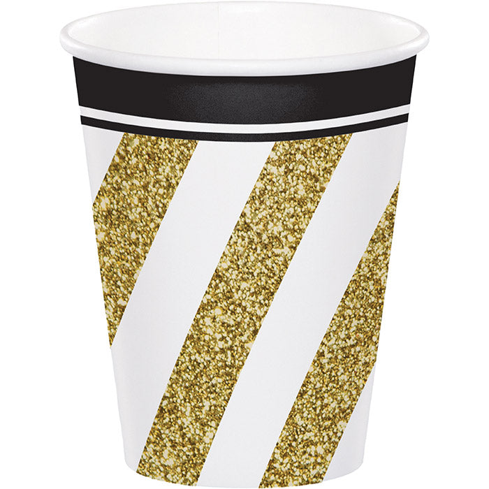 Party Decorations Black & Gold Hot/Cold Paper Cups 9 Oz., 8 ct