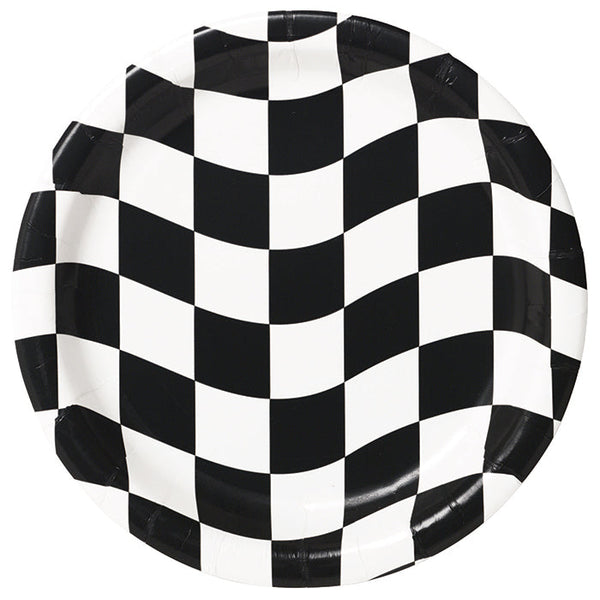 Party Decorations Black And White Check Paper Dessert Plates, 8 ct