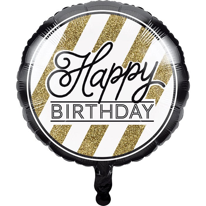 Party Decorations Black & Gold Metallic Balloon 18", Happy Birthday