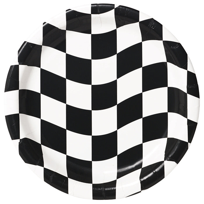 Party Decorations Black And White Check Paper Plates, 8 ct