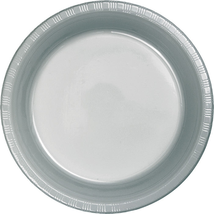 Party Decorations Shimmering Silver Plastic Banquet Plates, 20 ct