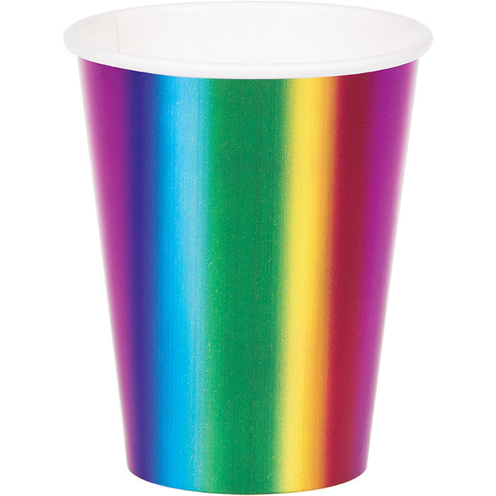 Party Decorations Rainbow Foil Hot/Cold Paper Cups 9 Oz., Rainbow Foil, 8 ct