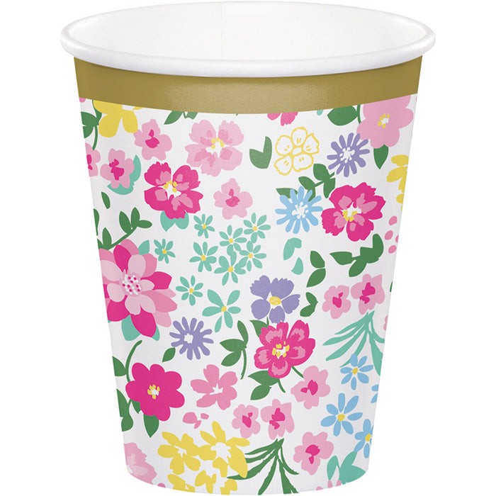 Party Decorations Floral Tea Party Hot/Cold Paper Cups 9 Oz., 8 ct