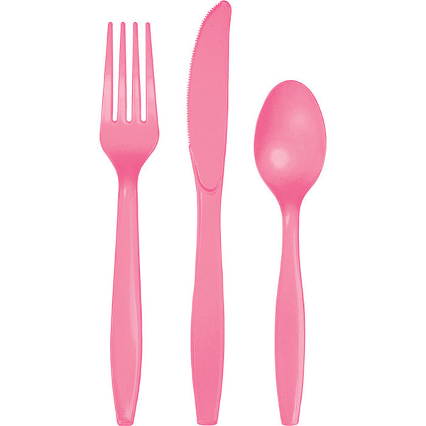 Party Decorations Candy Pink Assorted Plastic Cutlery, 24 ct