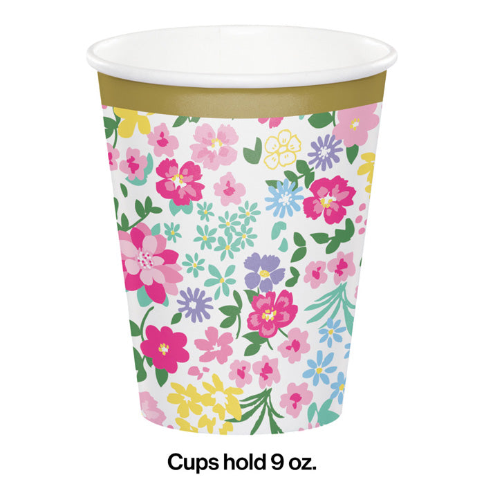 Party Decorations Floral Tea Party Hot/Cold Paper Cups 9 Oz., 8 ct