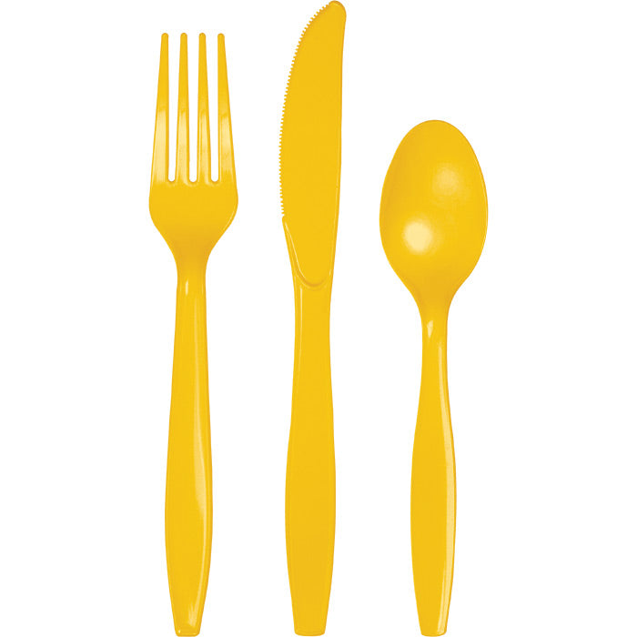 Party Decorations School Bus Yellow Assorted Plastic Cutlery, 24 ct