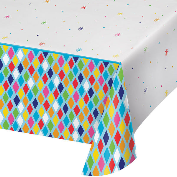 Party Decorations Bright Birthday Plastic Tablecover All Over Print, 54