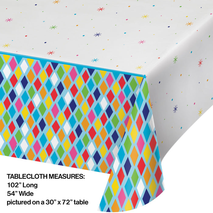 Party Decorations Bright Birthday Plastic Tablecover All Over Print, 54" X 102"