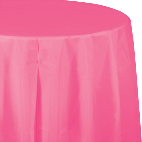 Party Decorations Candy Pink Round Plastic Tablecover, 82