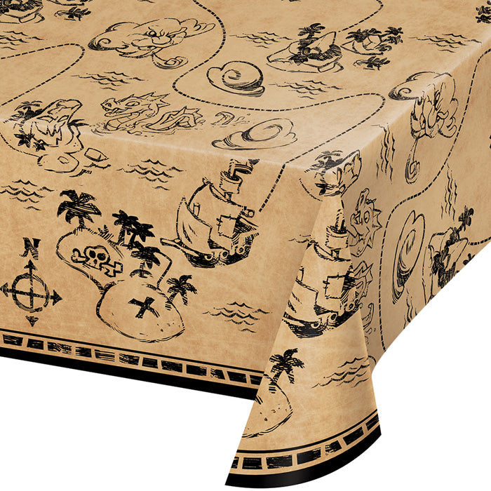 Party Decorations Pirate Treasure Plastic Tablecover All Over Print, 54" X 102"