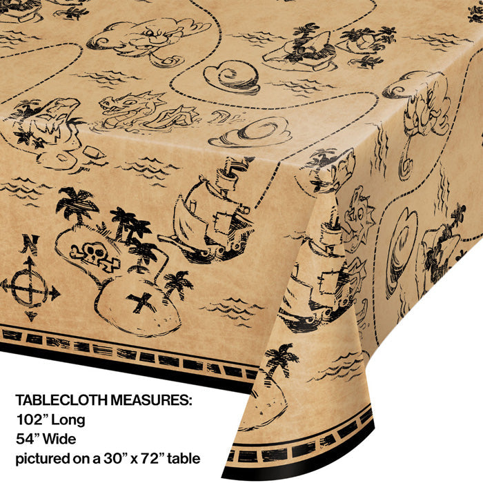 Party Decorations Pirate Treasure Plastic Tablecover All Over Print, 54" X 102"