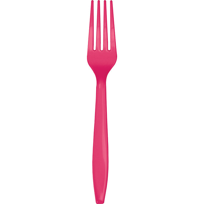 Party Decorations Hot Magenta Pink Plastic Forks, 24 ct