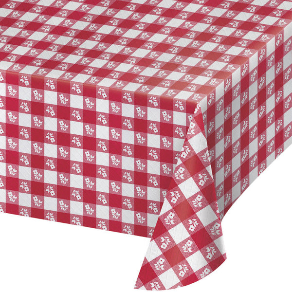 Party Decorations Red Gingham Paper Table Cover, Polylined Tissue 54