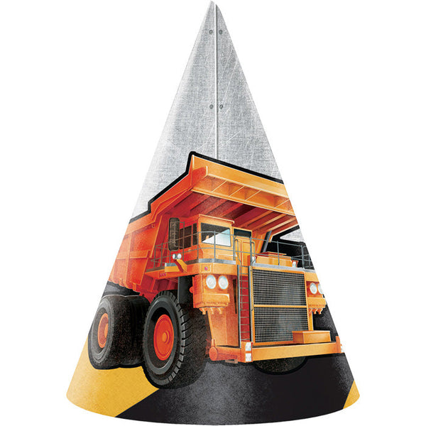 Party Decorations Big Dig Construction Party Hats, 8 ct