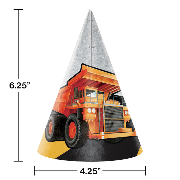 Party Decorations Big Dig Construction Party Hats, 8 ct