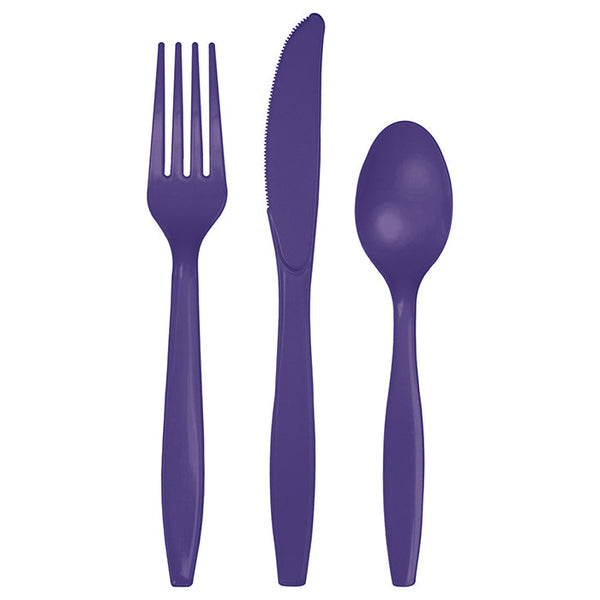 Party Decorations Purple Assorted Plastic Cutlery, 24 ct