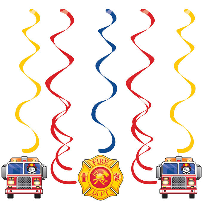 Party Decorations Fire Truck Swirl Decorations, 5 ct