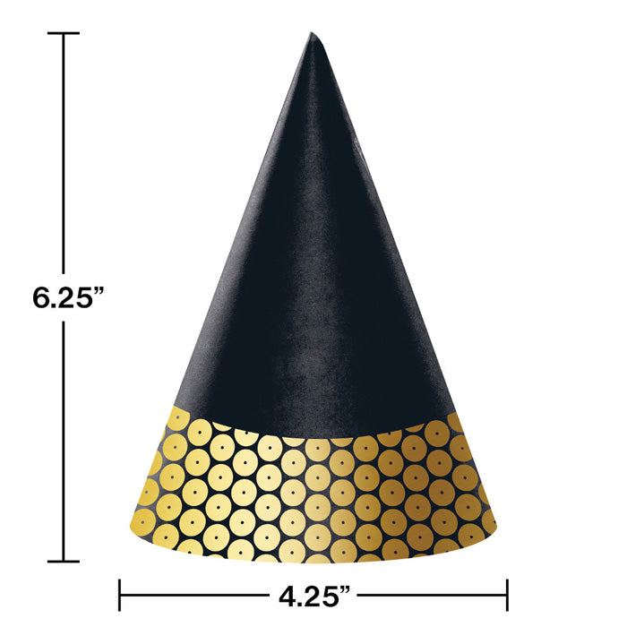 Party Decorations Gold Sequin Party Hats, 8 Count