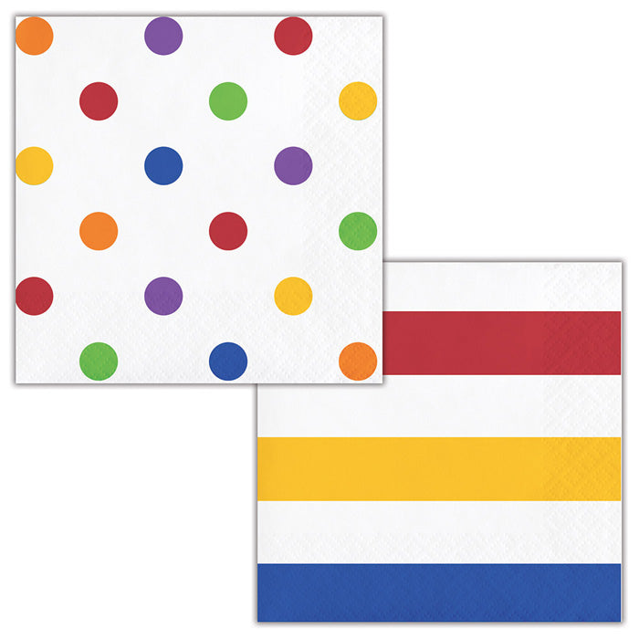 Party Decorations Dots & Stripes Beverage Napkins, 16 ct