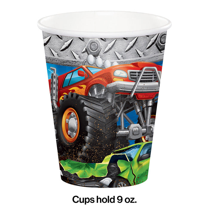 Party Decorations Monster Truck Rally Hot/Cold Paper Paper Cups 9 Oz., 8 ct