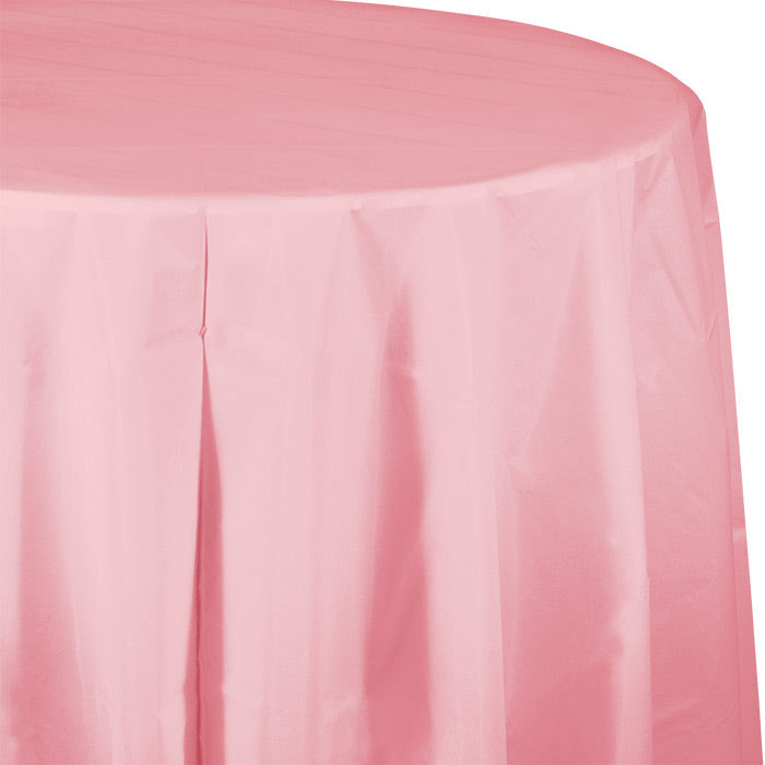 Party Decorations Classic Pink Round Plastic Tablecover, 82"