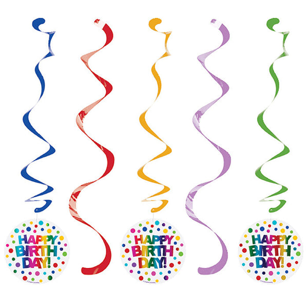 Party Decorations Rainbow Foil Dizzy Danglers, 5 ct