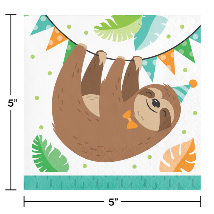 Party Decorations Sloth Party Beverage Napkins, Pack Of 16