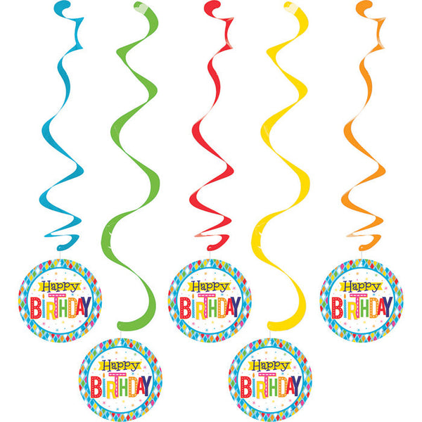 Party Decorations Bright Birthday Dizzy Danglers, 5 ct