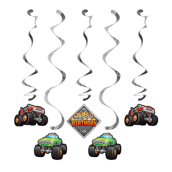 Party Decorations Monster Truck Rally Dizzy Danglers, 5 ct