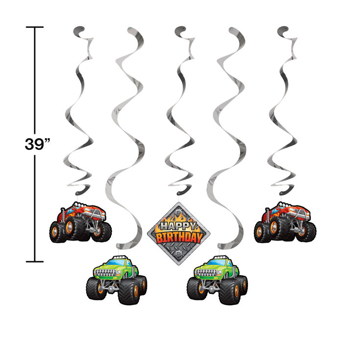 Party Decorations Monster Truck Rally Dizzy Danglers, 5 ct