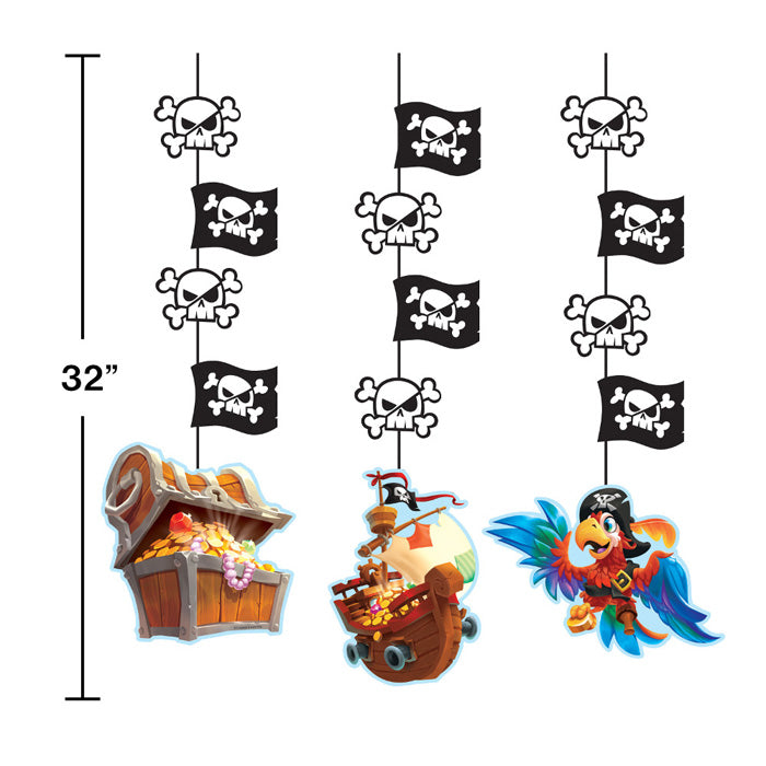 Party Decorations Pirate Treasure Hanging Cutouts, 3 ct