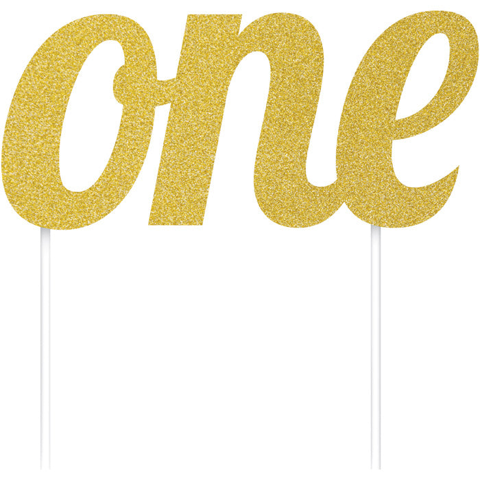 Party Decorations Gold "One" Birthday Cake Topper