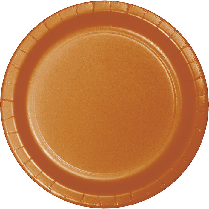 Party Decorations Pumpkin Spice Orange Paper Dessert Plates, 24 ct